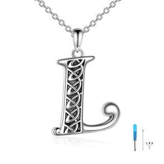 Sterling Silver Celtic Knot Urn Necklace for Ashes with Initial Letter L-49