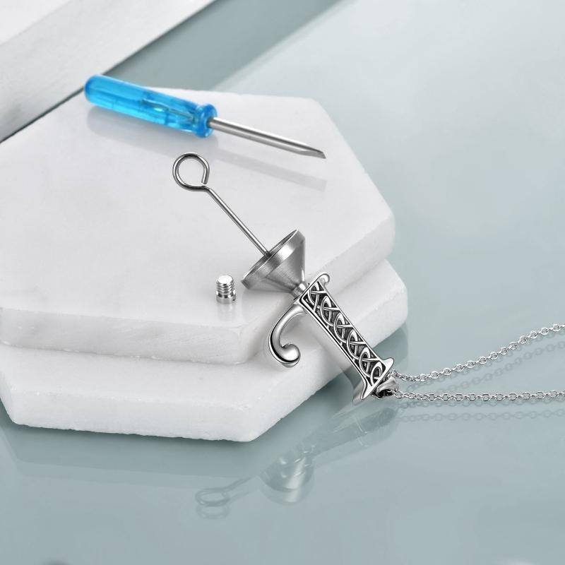 Sterling Silver Celtic Knot Urn Necklace for Ashes with Initial Letter L-3