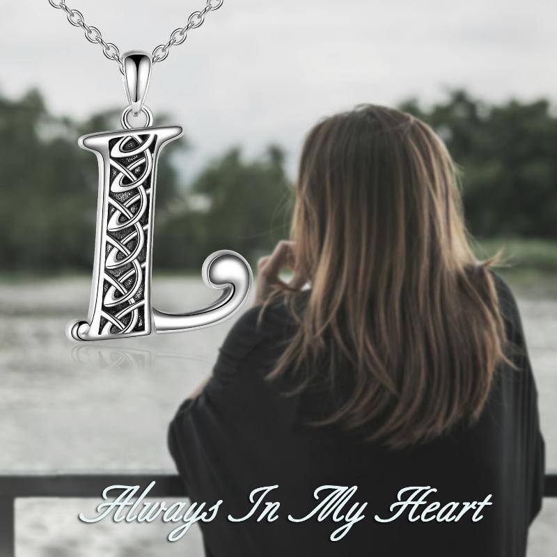 Sterling Silver Celtic Knot Urn Necklace for Ashes with Initial Letter L-6