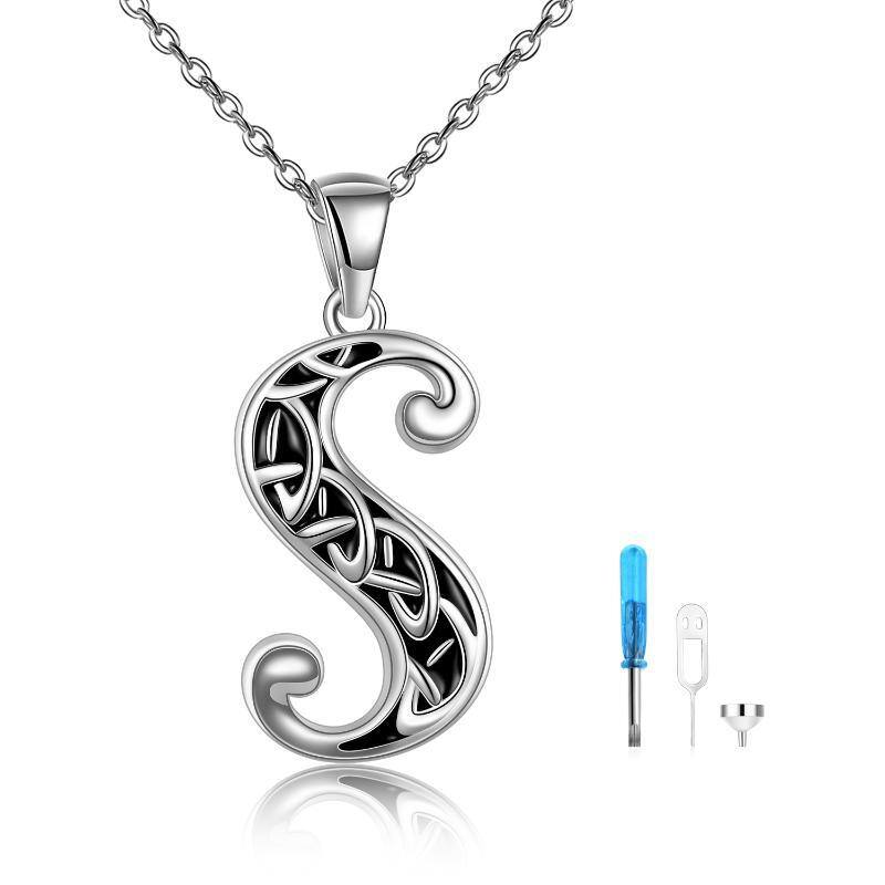 Sterling Silver Celtic Knot Urn Necklace for Ashes with Initial Letter S-12