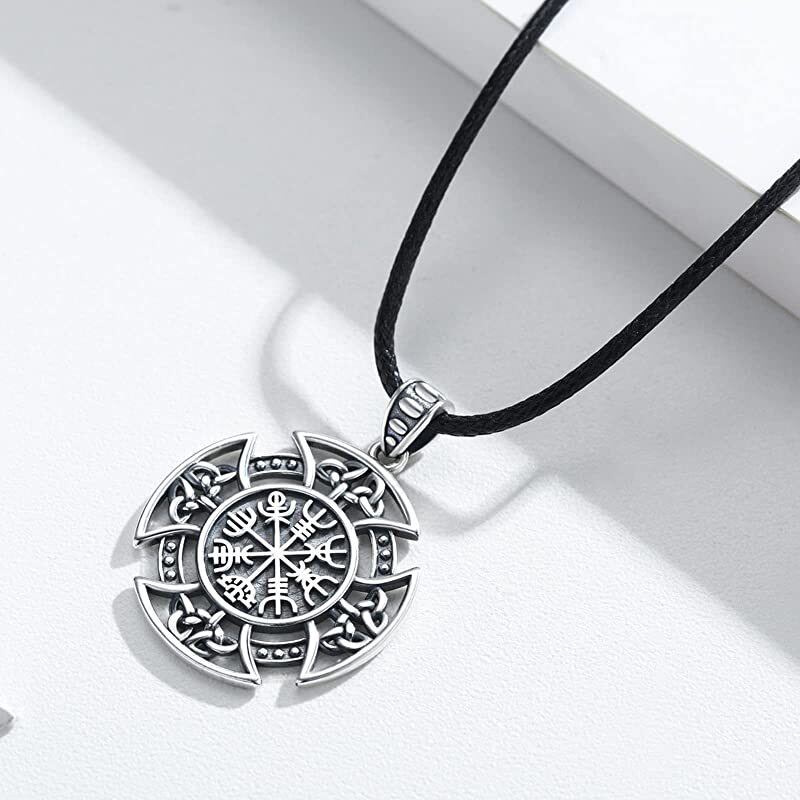 Colar com pingente pagão de prata esterlina nó celta viking runa nórdica Odin Amulet-5