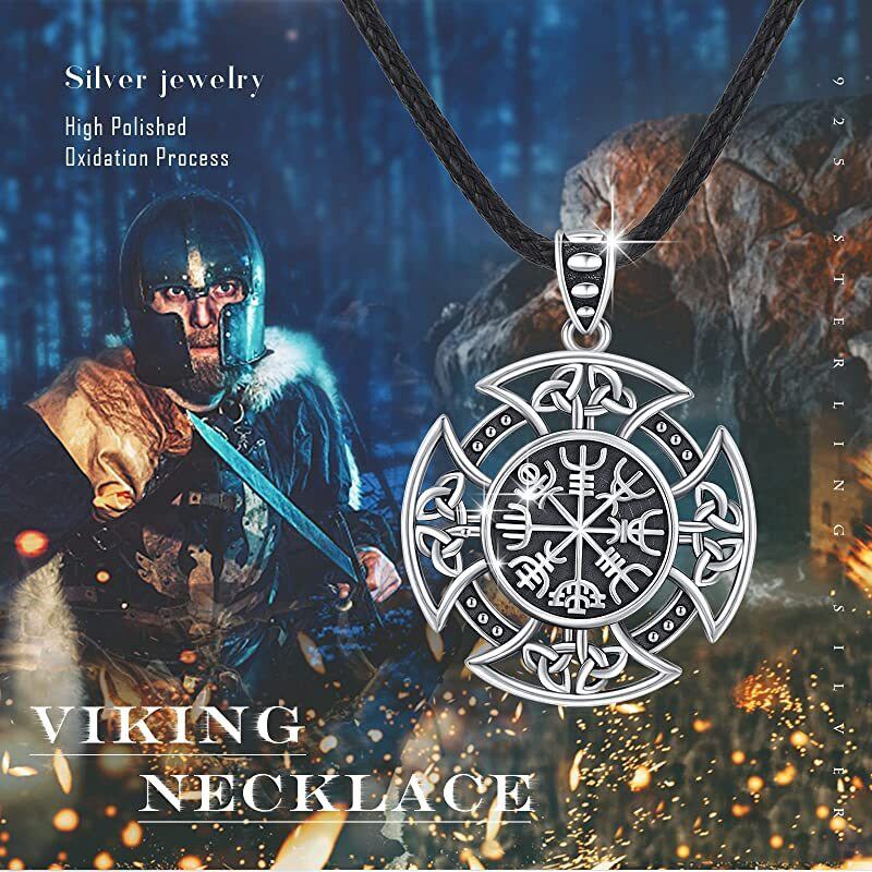 Colar com pingente pagão de prata esterlina nó celta viking runa nórdica Odin Amulet-6