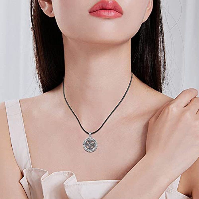 Sterling Silver Celtic Knot & Viking Rune Pendant Necklace with Black Rope Chain for Men-2