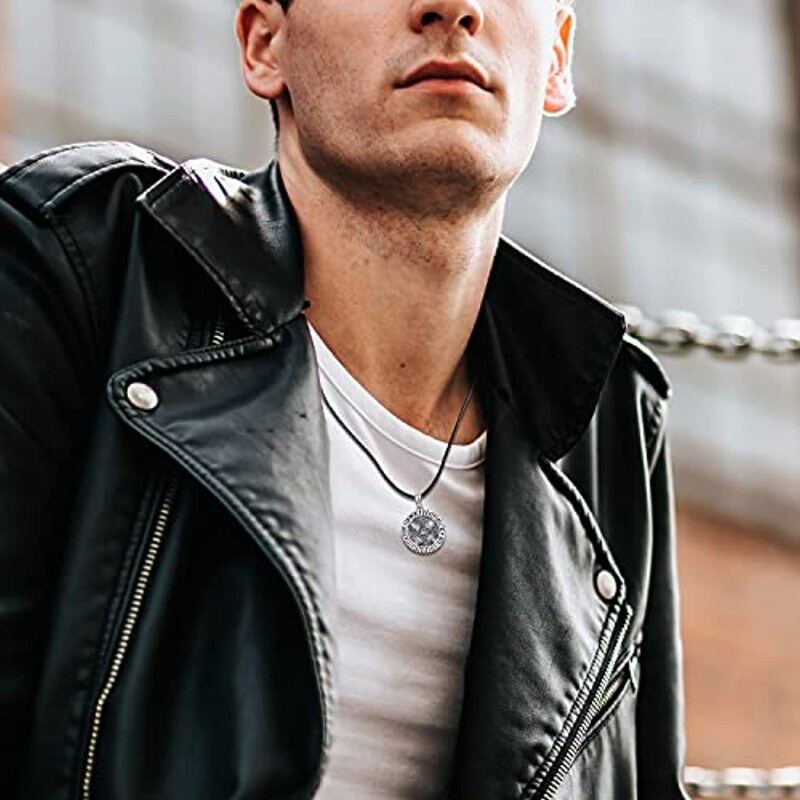 Sterling Silver Celtic Knot & Viking Rune Pendant Necklace with Black Rope Chain for Men-3