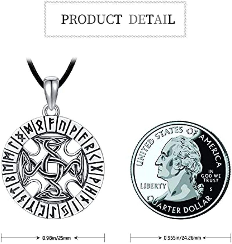 Sterling Silver Celtic Knot & Viking Rune Pendant Necklace with Black Rope Chain for Men-7