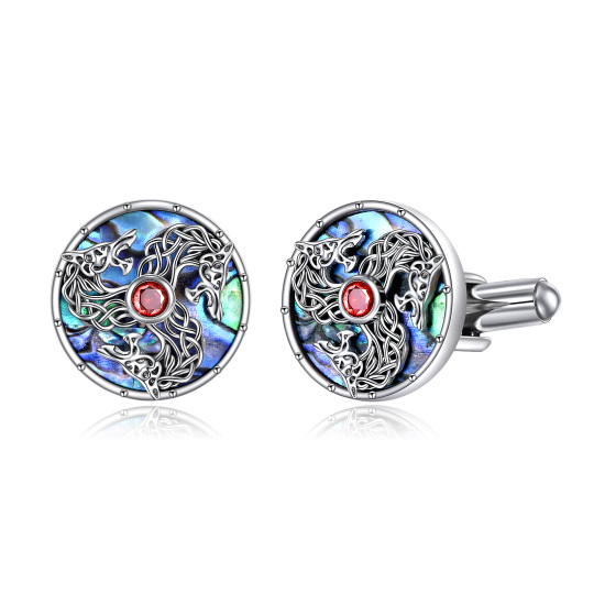 Sterling Silver Celtic Knot Wolf Cufflinks with Abalone Tuxedo Shirt Cufflinks for Men