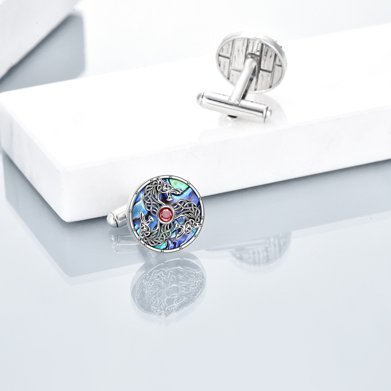 Sterling Silver Round Abalone Celtic Knot Wolf With Tuxedo For Men-3