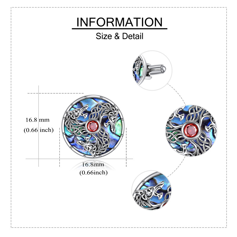 Sterling Silver Round Abalone Celtic Knot Wolf With Tuxedo For Men-5