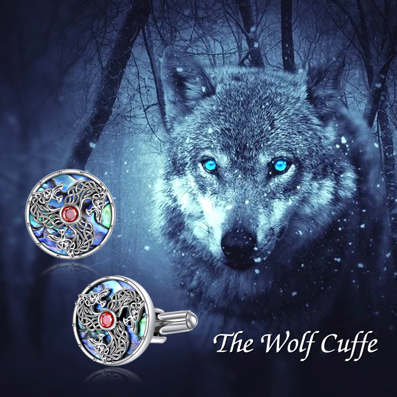 Sterling Silver Round Abalone Celtic Knot Wolf With Tuxedo For Men-6