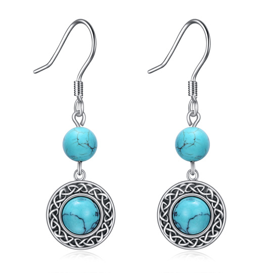 Boucles d'oreilles pendantes en argent sterling avec nœud celtique circulaire turquoise pour femmes