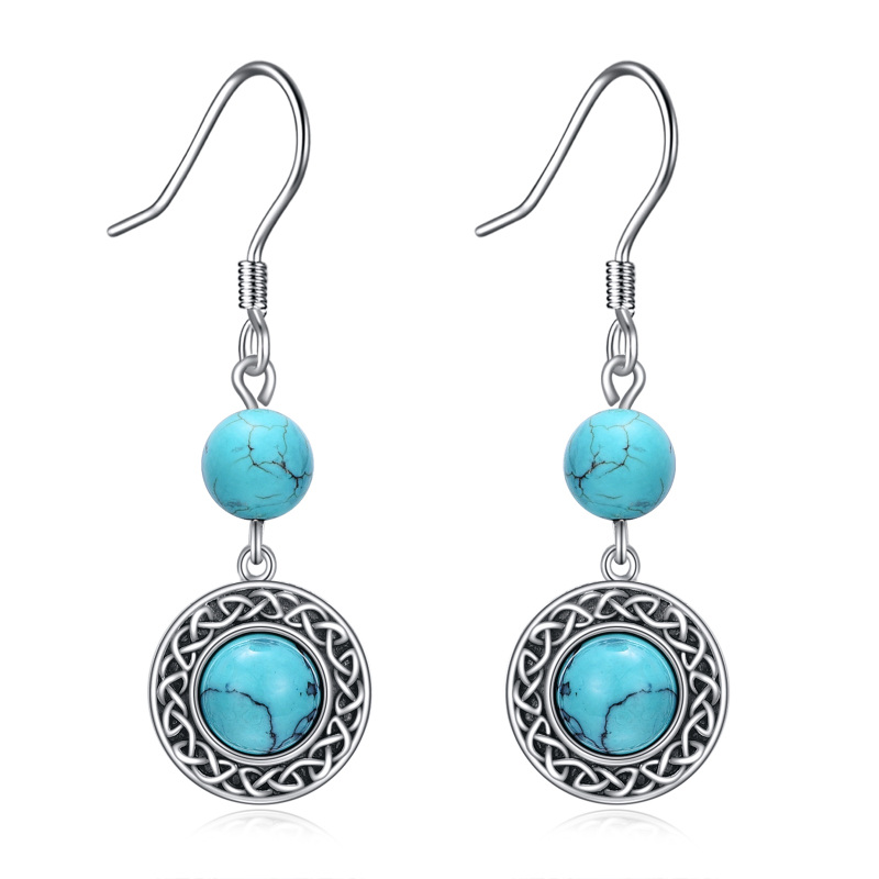 Sterling Silver Circular Turquoise Celtic Knot Drop Earrings for Women-17