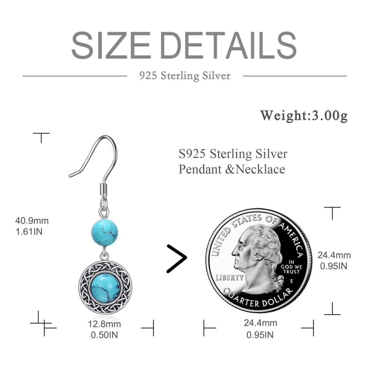 Boucles d'oreilles pendantes en argent sterling avec nœud celtique circulaire turquoise pour femmes-5