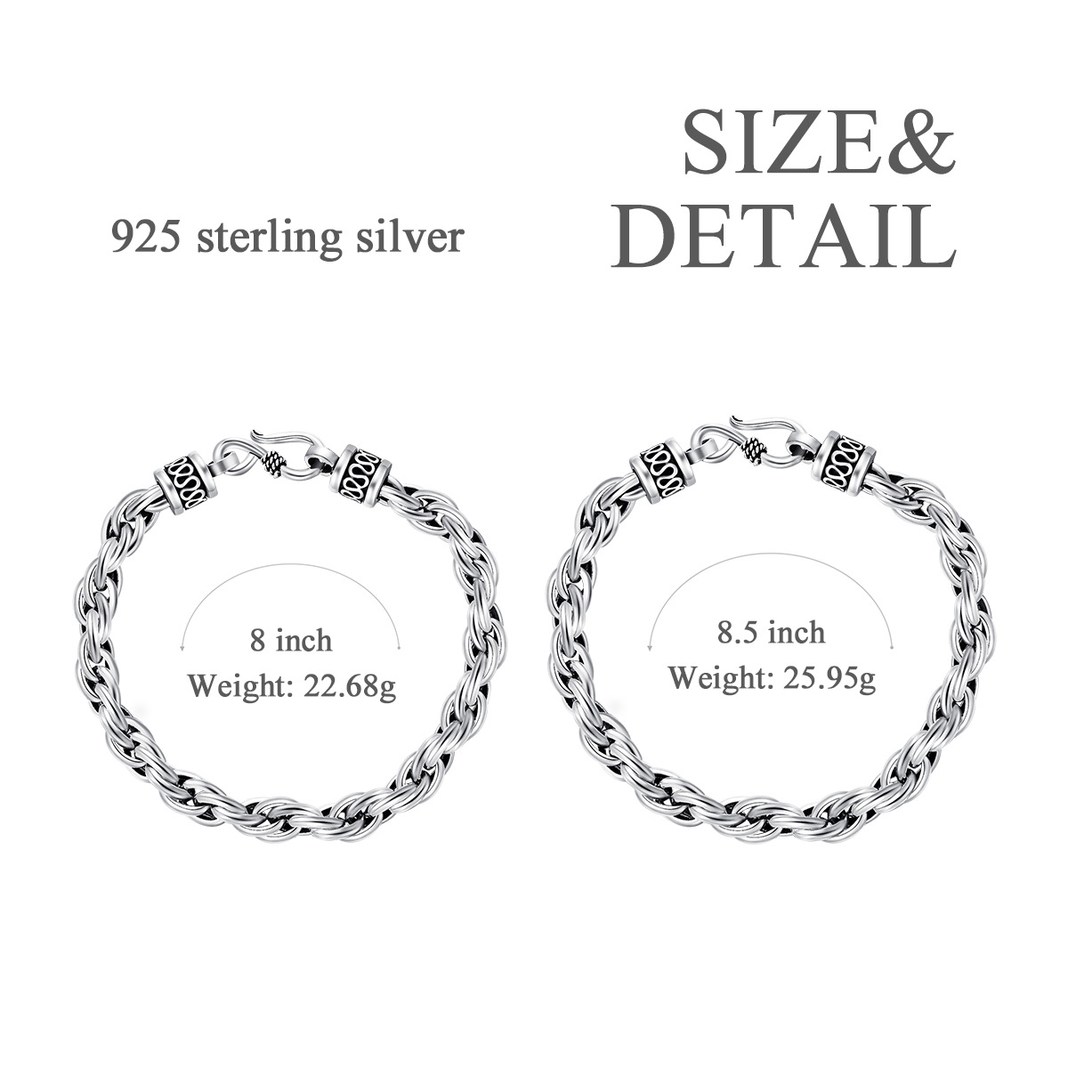 Bracelet en chaîne en argent sterling pour hommes-6