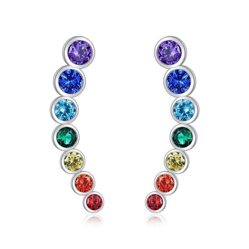 Sterling Silver Round Chakras Climber Earrings-1