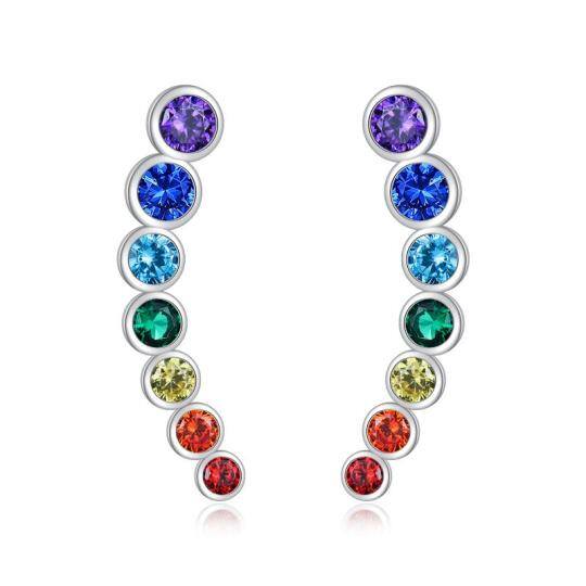 Sterling Silver Round Chakras Climber Earrings