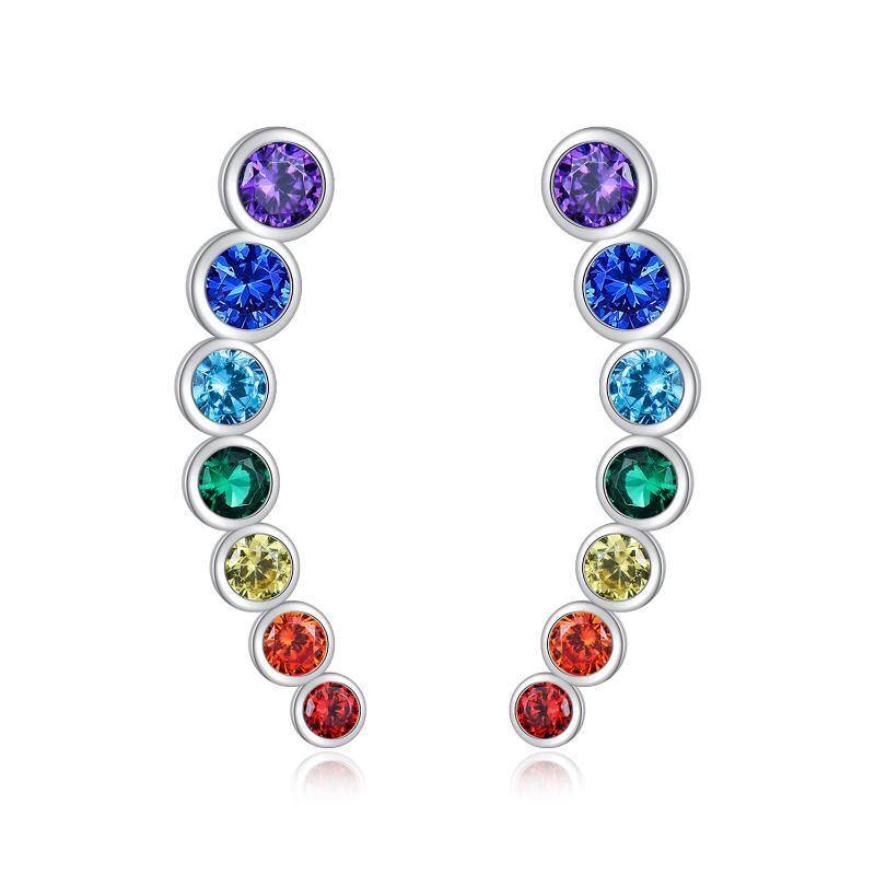 Sterling Silver Round Chakras Climber Earrings-20