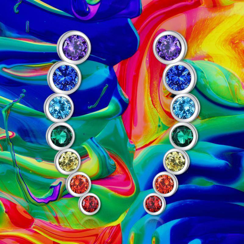 Sterling Silver Round Chakras Climber Earrings-6