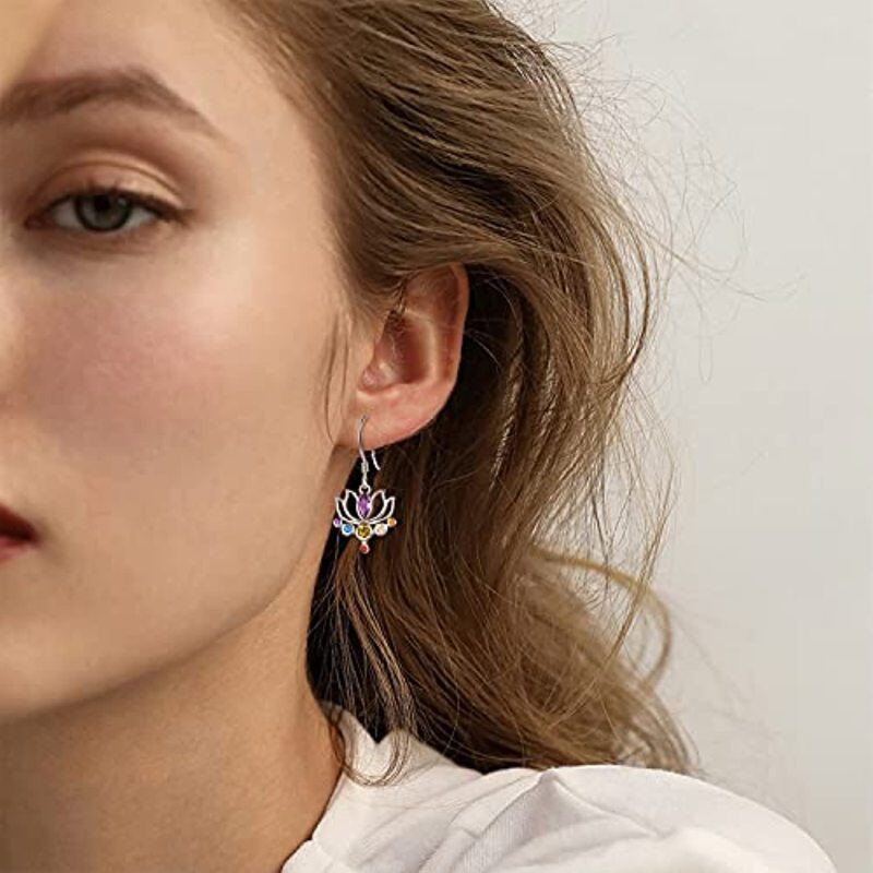 Boucles d'oreilles pendantes en argent sterling et zircone cubique avec chakras du lotus-2
