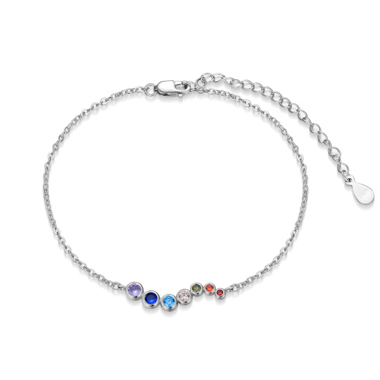 Sterling Silver Cubic Zirconia Chakras Chain Bracelet-1