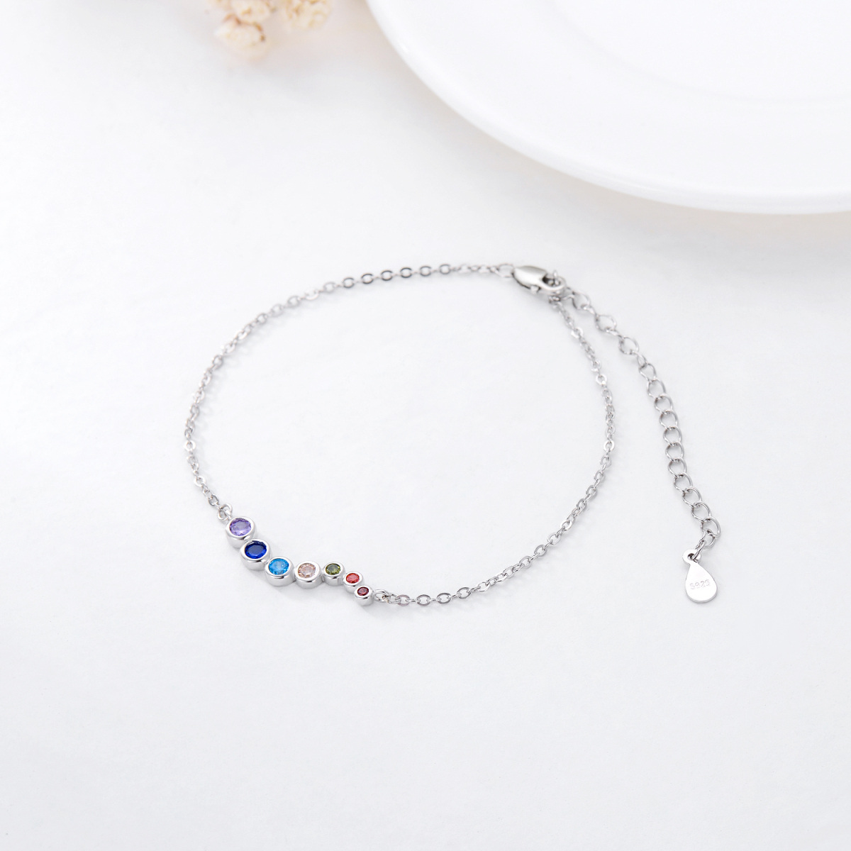 Sterling Silver Cubic Zirconia Chakras Chain Bracelet-3