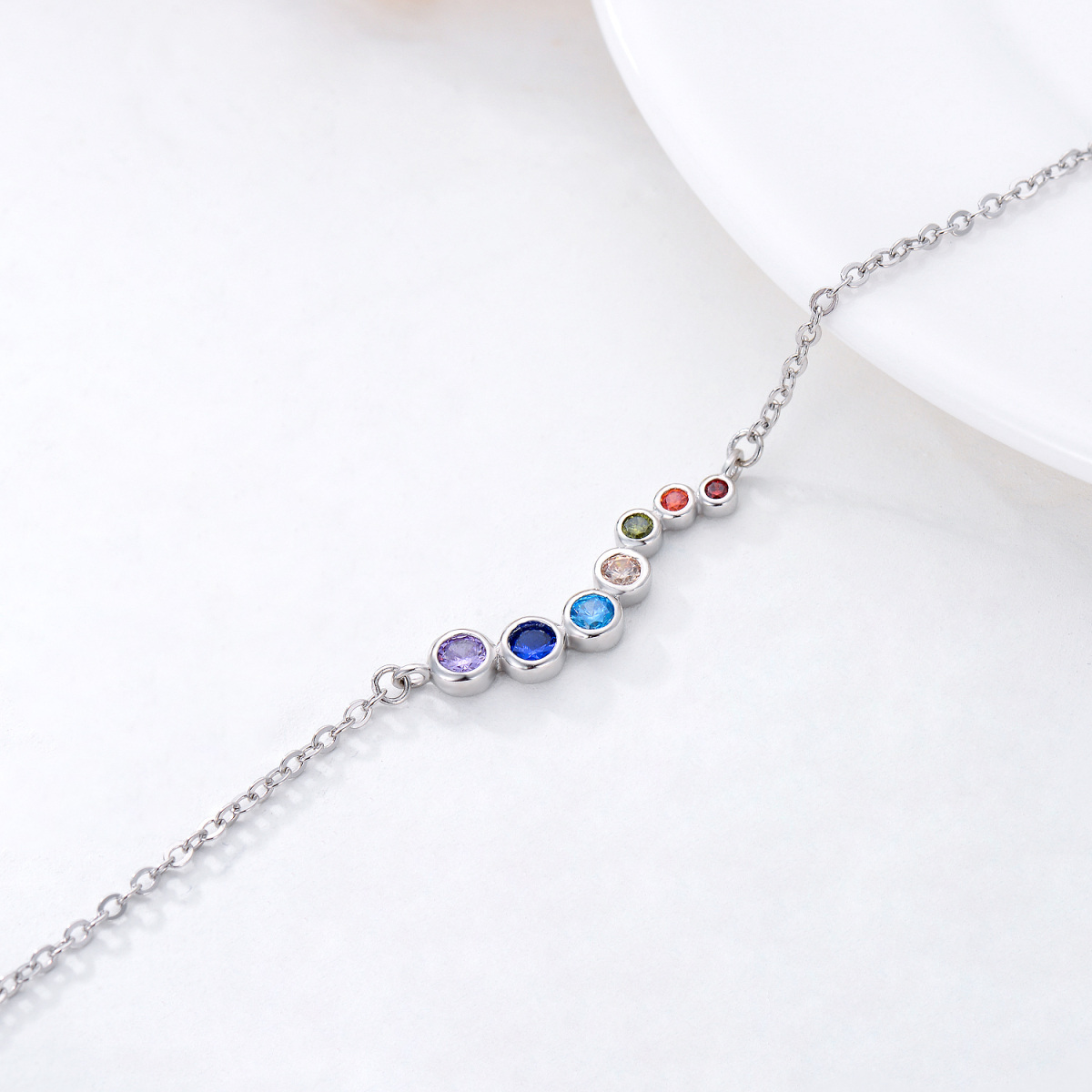 Sterling Silver Cubic Zirconia Chakras Chain Bracelet-4