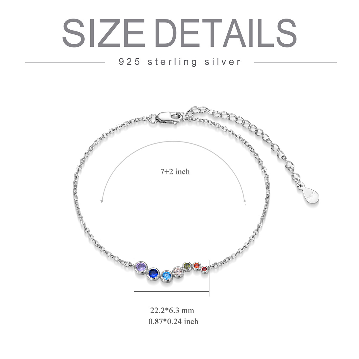 Sterling Silver Cubic Zirconia Chakras Chain Bracelet-5