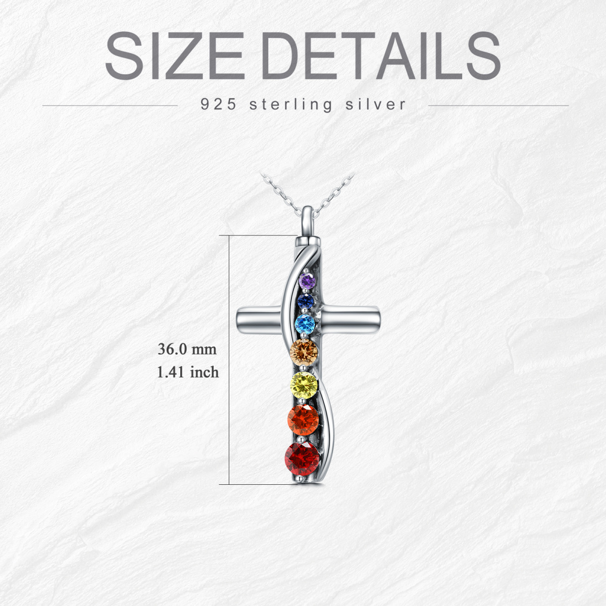 Sterling Silver Cubic Zirconia Chakras & Cross Urn Necklace for Ashes-5