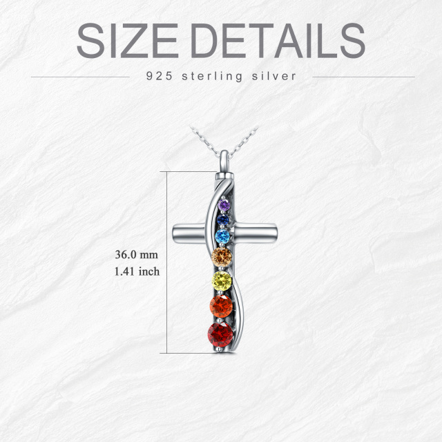 Sterling Silber Cubic Zirkonia Chakren & Kreuz Urne Halskette-5