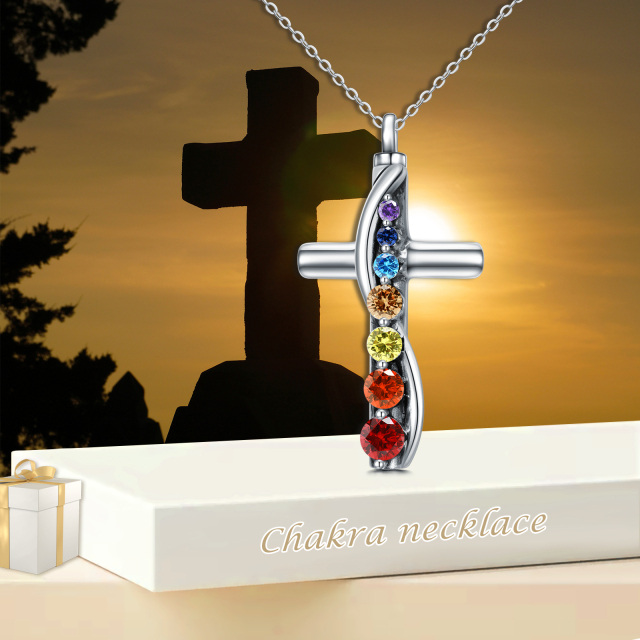 Collier Urne Chakras et Croix en argent sterling avec zircon cubique-6