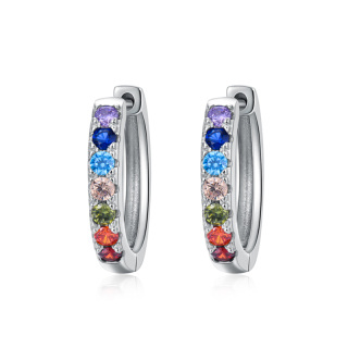 Sterling Silver Cubic Zirconia Chakras Hoop Earrings-60