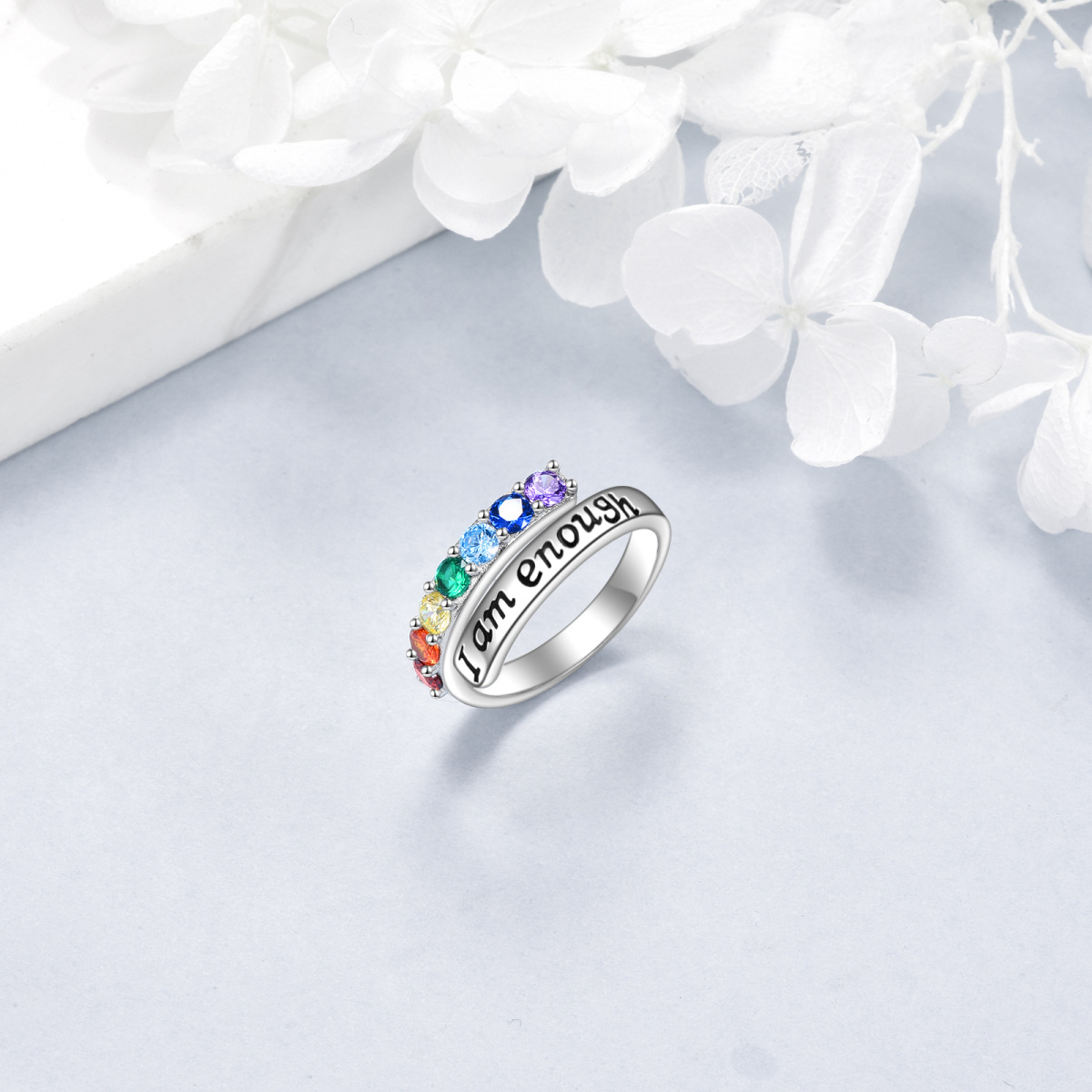 Anello aperto ai chakra in argento sterling con zirconia cubica e parola incisa-4