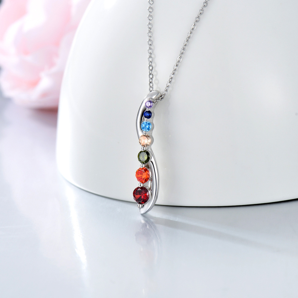 Colar com pingente de chakras de zircônia cúbica em prata esterlina-4