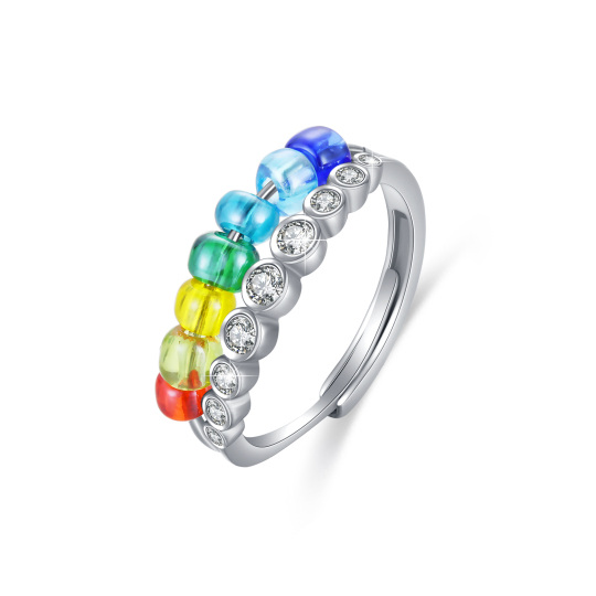 Anillo de plata de ley con circonita cúbica Chakras