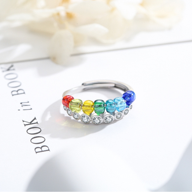 Sterling Silver Cubic Zirconia Chakras Ring-3