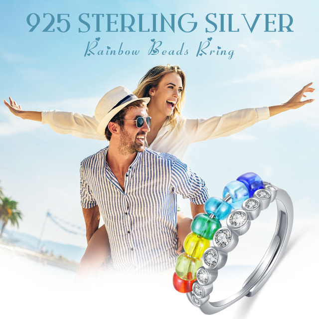 Sterling Silver Cubic Zirconia Chakras Ring-4