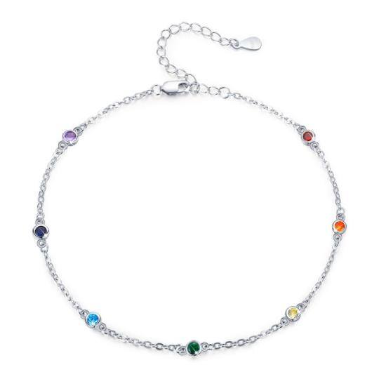 Pulsera con colgante de yoga y chakras de plata de ley con circonita cúbica