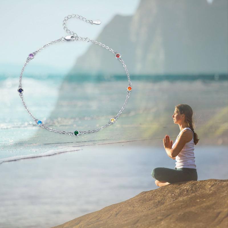 Pulsera con colgante de yoga y chakras de plata de ley con circonita cúbica-5