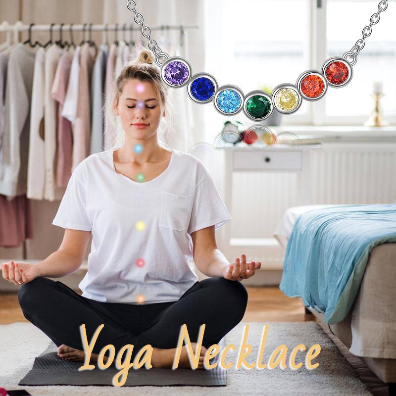 Sterling Silver Cubic Zirconia Chakras & Yoga Pendant Necklace-3