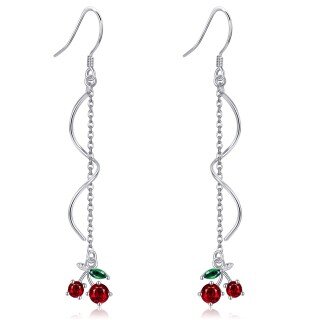 Sterling Silver Cubic Zirconia Cherry Blossom Drop Earrings-3