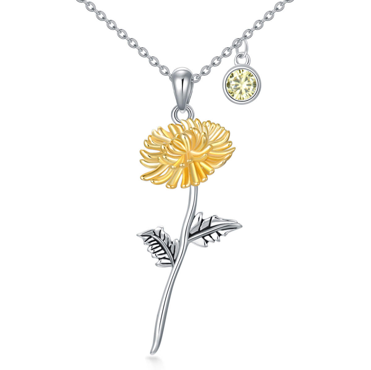 Collier en argent sterling avec pendentif chrysanthème en zircon cubique-1