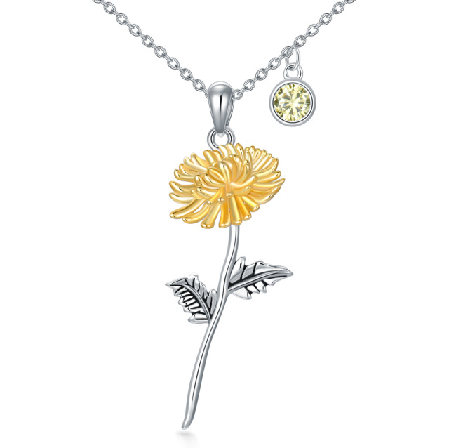 Sterling zilveren cubische zirconia chrysant hanger ketting-1