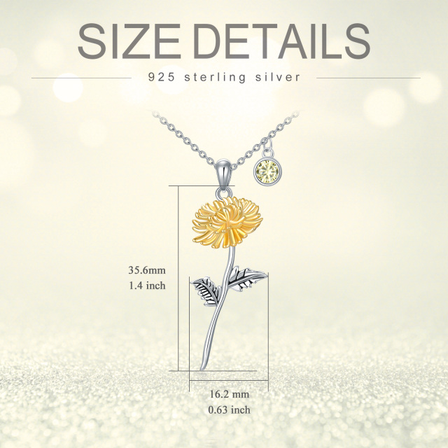 Sterling Silber Cubic Zirkonia Chrysantheme Anhänger Halskette-2