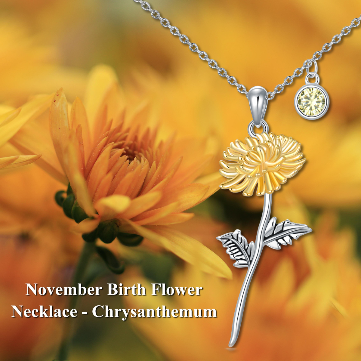 Sterling Silver Cubic Zirconia Chrysanthemum Pendant Necklace-3