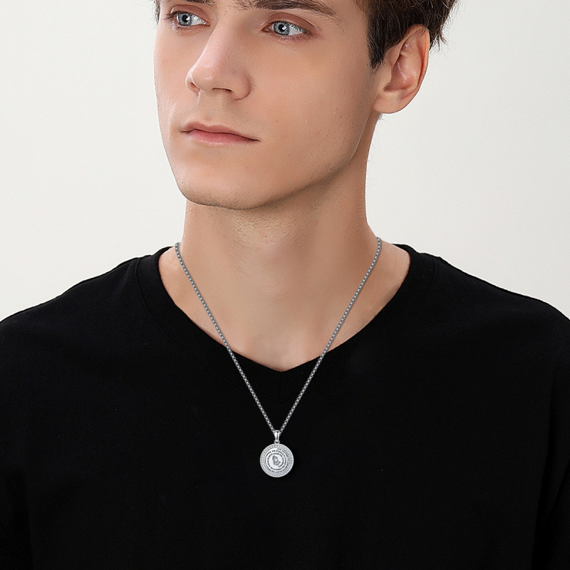 Collar de plata de ley con colgante de moneda circular-3