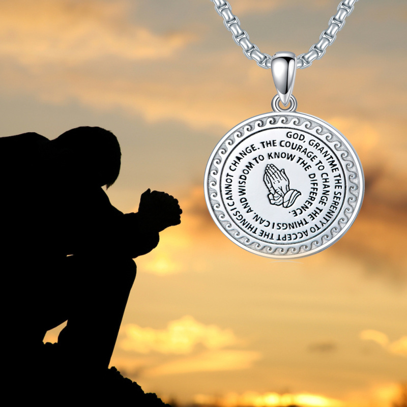 Collar de plata de ley con colgante de moneda circular-6