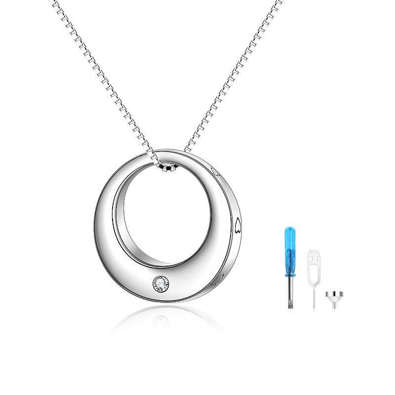 Sterling zilveren cubic zirconia cirkel en hart urnenketting voor as-5