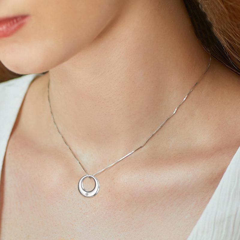 Collana per urne in argento sterling con cerchio e cuore in zirconia cubica per le ceneri-2