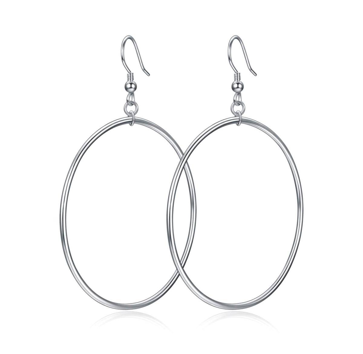 Sterling Silver Circle Hoop Drop Earrings for Women-1