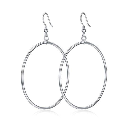 Sterling Silver Circle Hoop Drop Earrings for Women