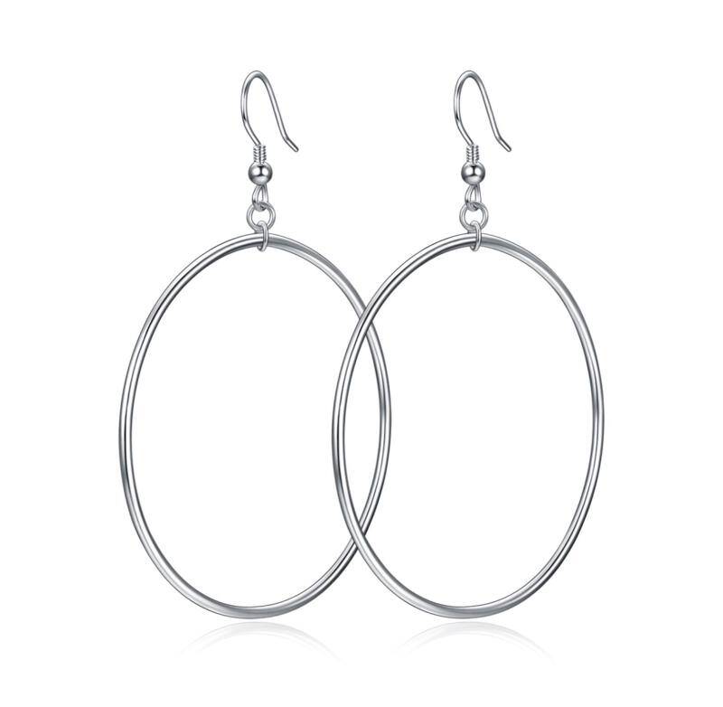 Sterling Silver Circle Hoop Drop Earrings for Women